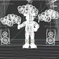 Brown Bear Character Wearing Top Hat Holding Microphone With White Balloons And Purple Curtain