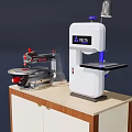 Hardware Tools Display With Red Tool Accessory And White Machine On Wooden Cabinet