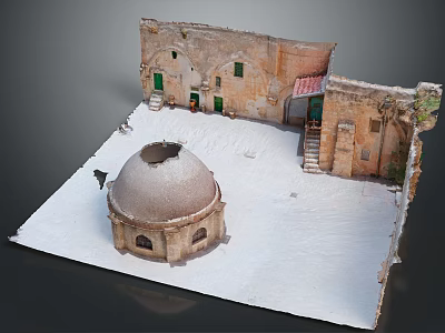 Ancient Stone Architecture With Dome Structure And Courtyard Design 3d model