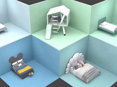 White Kids Play Tent With Ladder And Slide In Colorful Room Interior 3d model