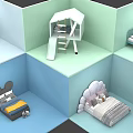 White Kids Play Tent With Ladder And Slide In Colorful Room Interior