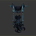Blue Mythical Dragon Creature With Sharp Horns Glowing Orange Claws And Weapon Structures