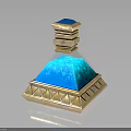 Blue Pyramid Ornament With Golden Accents And Smooth Blue Surface Design