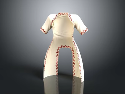 White Short Sleeve Top With Red Stitch Detailing And Unique Hem Design 3d model