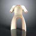 White Short Sleeve Top With Red Stitch Detailing And Unique Hem Design
