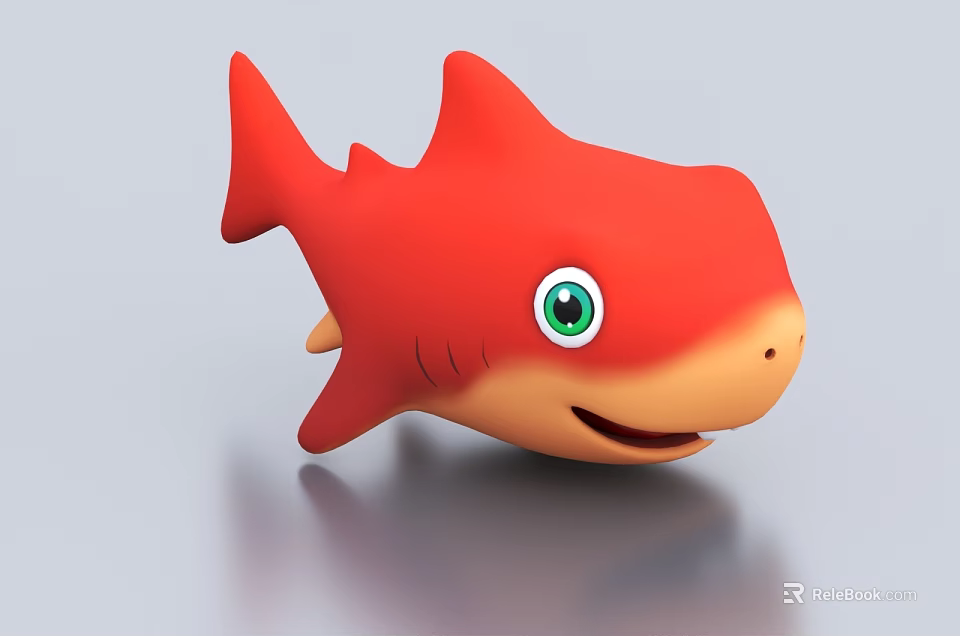 Cute Red Shark Doll With Green Eyes And Adorable Smile Design 3d model 