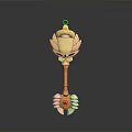 Golden Decorative Household Item With Lotus Shaped Top Long Handle and Base