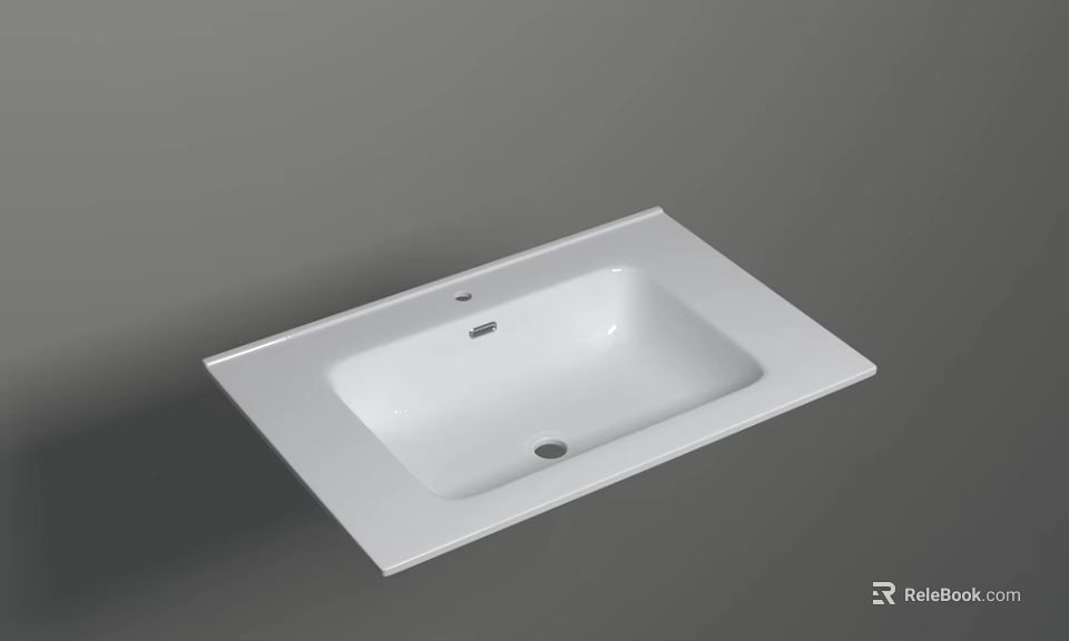 White Ceramic Square Washbasin With Sleek Design For Modern Bathroom Countertop 3d model 