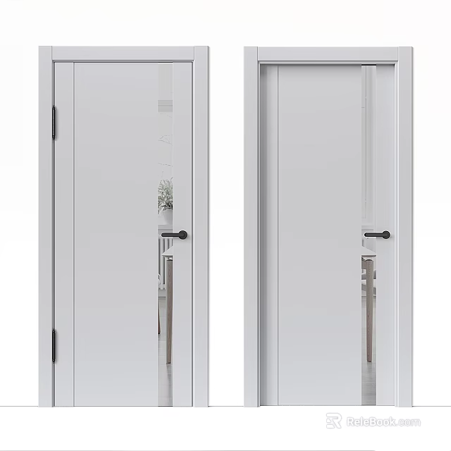 Modern White Swing Door With Glass Panel And Metal Handle 3d model 