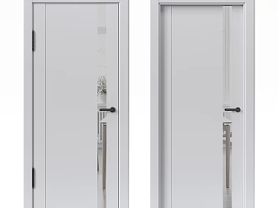 Modern White Swing Door With Glass Panel And Metal Handle 3d model