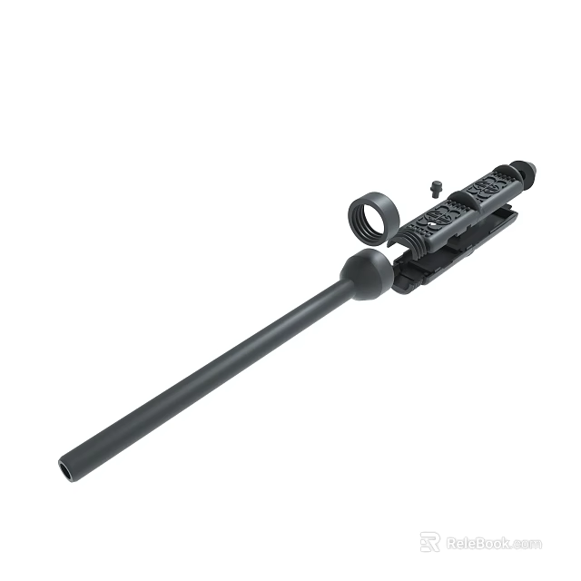 Black Tactical Rifle Barrel With Telescopic Sight And Textured Surface Component 3d model