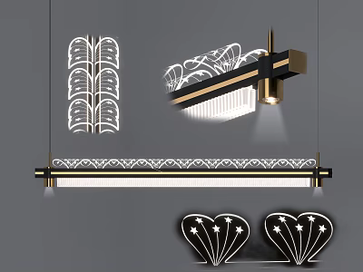 Elegant Modern Chandelier With Lace Pattern Metal Frame Strip Design And Warm Lighting 3d model