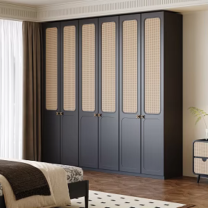 French retro style Japanese style rattan wardrobe 3d model