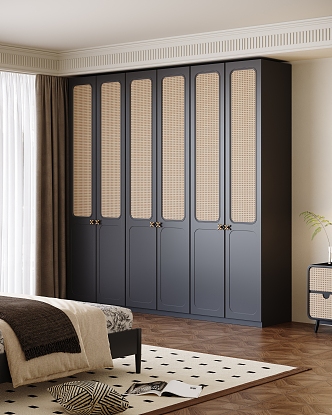 French retro style Japanese style rattan wardrobe 3d model