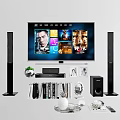 Modern Home Theater TV With Tall Speakers DVD Collection And Decorative Items