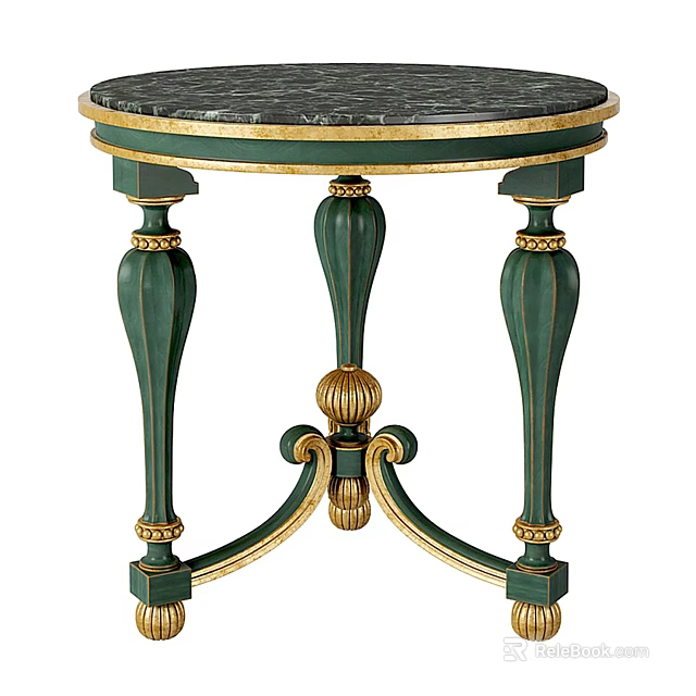 Elegant Classic Side Table With Round Marble Top And Green Gold Accent Legs 3d model 