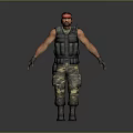 Tactical Military Character 3D Model With Red Bandana Sleeveless Vest And Camouflage Pants