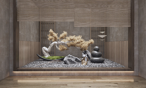 Japanese landscape sketch Zen courtyard sketch 3d model