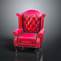 Red Leather Lazy Sofa with Tufted Design and Sturdy Wooden Legs