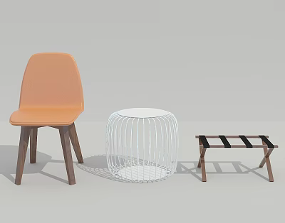 Variety of Stylish Stools with Orange Padded White Mesh and Black Wooden Structures 3d model