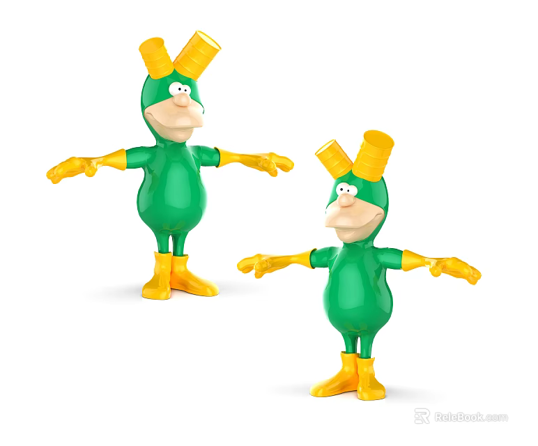 Fun Green Cartoon Characters With Yellow Hats Gloves And Boots 3d model 