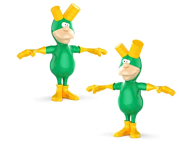 Fun Green Cartoon Characters With Yellow Hats Gloves And Boots 3d model