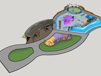 Colorful Park Design With Play Areas Lawns Pathways And Rest Pavilions 3d model