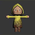 Cute Cartoon Doll In Yellow Raincoat With Red Nose And Outstretched Arms