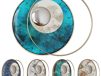 Round Blue And Gold Wall Decor With Metal Frame And Abstract Textured Design 3d model