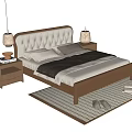 Single Bed with Upholstered Headboard Light Bedding Wooden Nightstands Table Lamps Light Rug and Slippers
