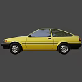 Yellow Classic Two Door Car With Black Stripes And Vintage Design Front View