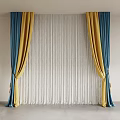 Elegant Modern Blue and Yellow Curtains With White Sheer String Drapes Interior 3d model