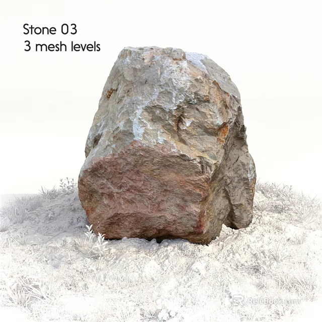 Natural Stone Garden Ornament With Three Mesh Levels And Surrounding Grass 3d model 