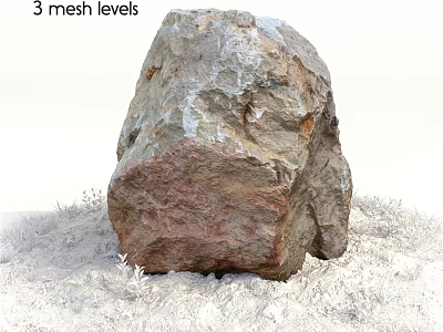 Natural Stone Garden Ornament With Three Mesh Levels And Surrounding Grass 3d model