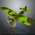 Aerospace Themed Vintage Green Black Camouflage Biplane Model With Red Star And Yellow Propeller