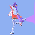 Woman With Purple Hair And Fox Ears In Red Skirt On Blue Background With Purple Star