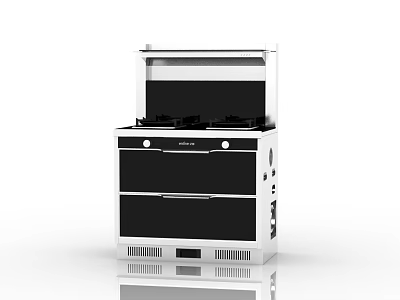 Modern Kitchen Integrated Stove With Gas Burners Range Hood And Storage Drawers 3d model