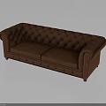 Classic Brown Leather Chesterfield Sofa With Tufted Backrest And Rolled Arms