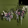 Vase Flowers Pink White Purple Floral Arrangement With Green Leaves Green Wall Black Frame