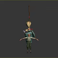 Adventurous Character With Green Overalls Carrying Blue Bucket And Straw Broom With Small Creatures