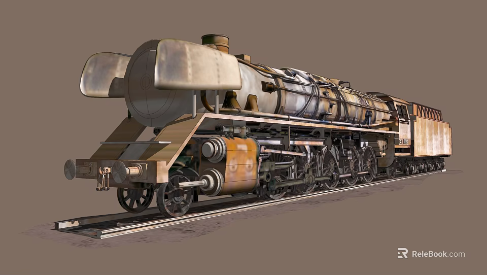 Vintage Steam Train Locomotive With Metal Structure Wheels And Brass Components 3d model 