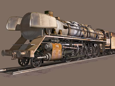 Vintage Steam Train Locomotive With Metal Structure Wheels And Brass Components 3d model