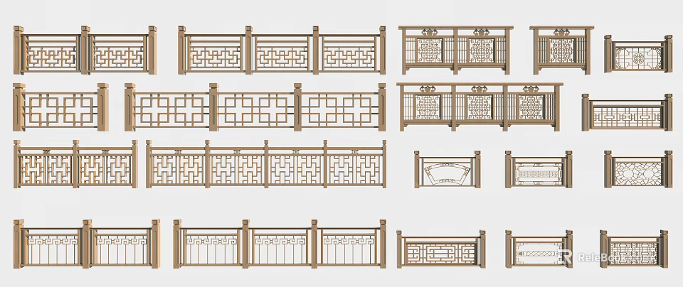Traditional Decorative Railings With Various Intricate Patterns and Styles 3d model
