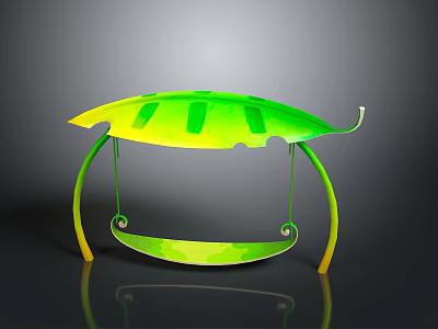 Green And Yellow Leaf Shaped Top Swing With Curved Frame And Hanging Seat 3d model