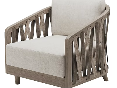 Modern Leisure Chair with Wooden Frame Crossed Armrest and Light Cushion 3d model