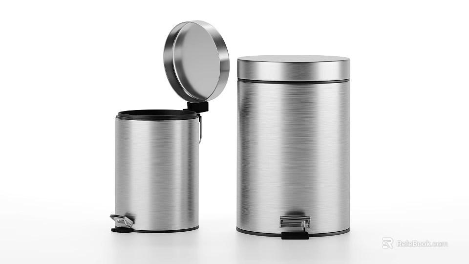 Public Facilities Stainless Steel Foot Pedal Trash Cans with Open and Closed Lids 3d model 
