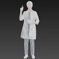 Woman Doctor in White Coat with Stethoscope Pointing Up on Gray Background