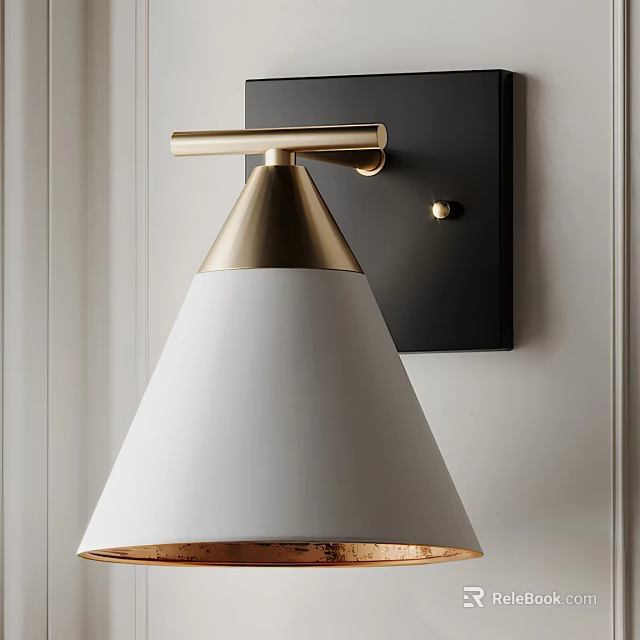 Elegant Modern Wall Lamp With Gold Accent And White Conical Shade 3d model 