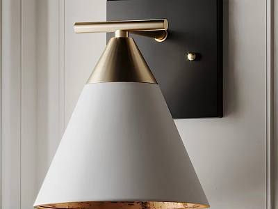 Elegant Modern Wall Lamp With Gold Accent And White Conical Shade 3d model