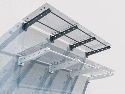 Modern Transparent Outdoor Awning with Black and White Wall Mounted Metal Brackets 3d model